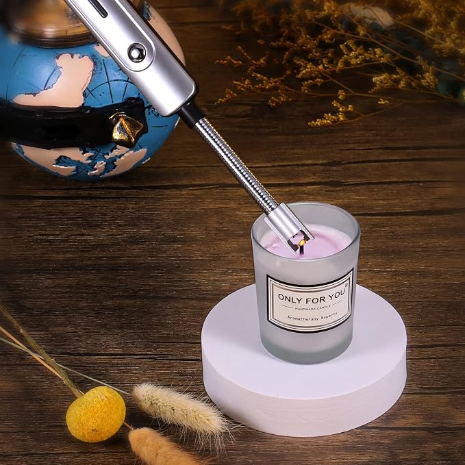 4 in 1 Candle Accessory Set, Electric Lighter, Wick Cutter, Snuffer and Dipper, Steel Wick Trimmer Set - Silver
