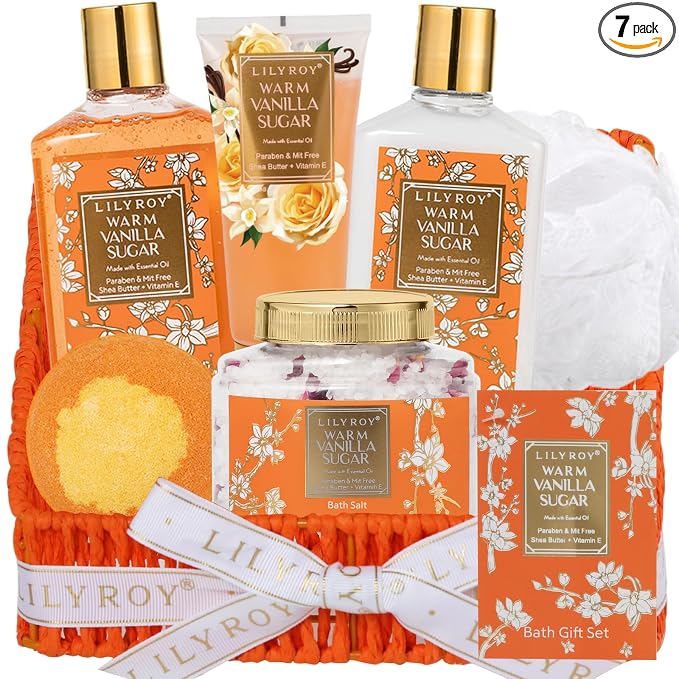 7Pcs Spa Gifts Skin Care Set - Luxurious Vanilla Spa Gift Baskets for Women