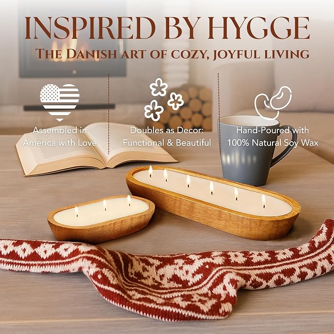 Dough Bowl Candle Co. Peppermint Soy Candle - 3 Wick Rustic Farmhouse Decor Odor Eliminator in Wooden Bowl, 20 Ounce, All-Natural Gift for Women and Men, Coffee Table Decor