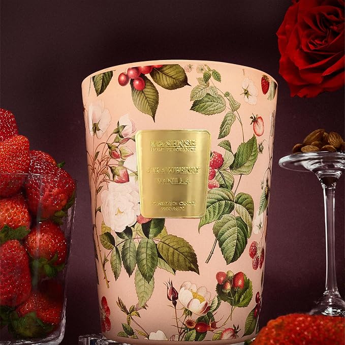 M&SENSE Strawberry Vanilla Soy Large Candles, 3-Wick 35oz 150H Long Lasting, Sweet Fruity Romantic Scent, Gift for Women