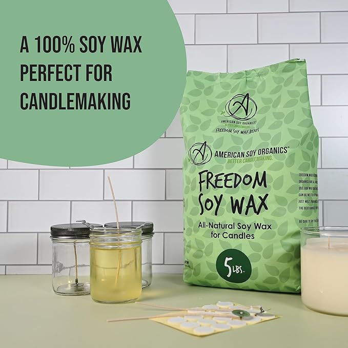 American Soy Organics Freedom Soy Wax Beads for Candle Making - Natural Candle Making Supplies - Paraffin-Free, Beeswax-Free Candle Wax for Container Candles, Tealights and Wax Melts, 5 lbs