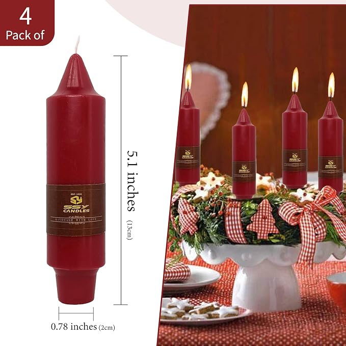 5 Inch Short Taper Candle Red Unscented Tapered Candles 4 PCS Smokeless Candle for Christmas Dinner Home Decoration