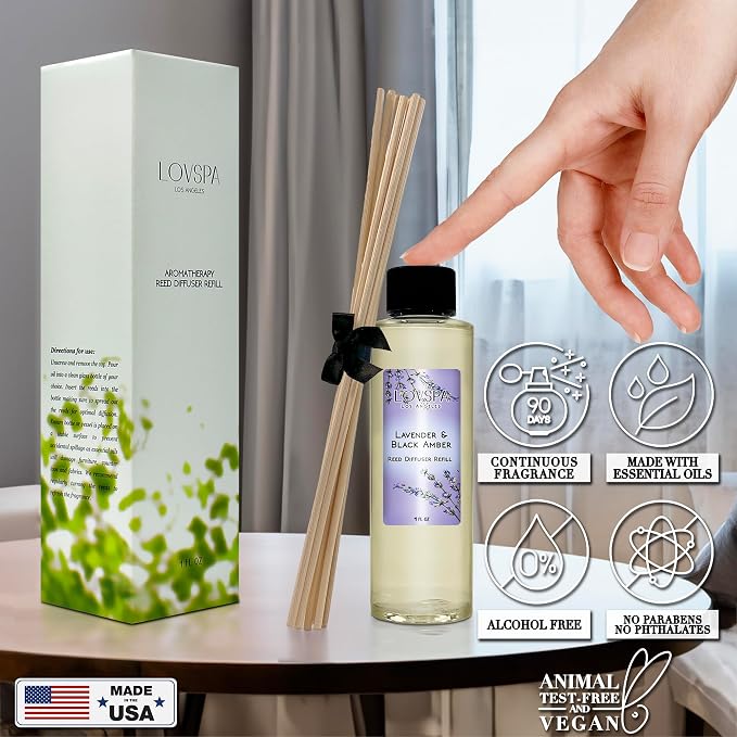 Lavender & Black Amber Diffuser Oil - Luxury Essential Oils for Diffuser Refill & Air Freshener Room Spray - Long-Lasting & Natural Home Fragrance, Scented Oil for Diffusers, USA Made, 4oz