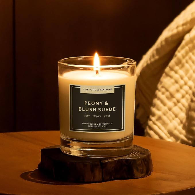 CULTURE & NATURE Natural Soy Wax Candle 7oz Peony & Blush Suede Scented