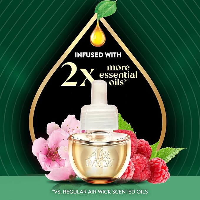 Air Wick Plug-In Scented Oil Refills, 4 Count, Cherry Blossom & Raspberry, Air Fresheners, Essential Oils