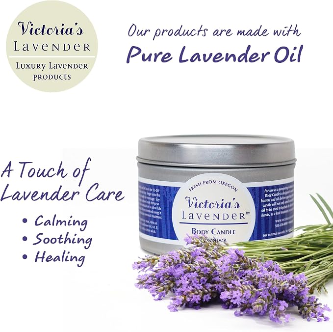 Lavender Massage Oil Candle Wax - Aromatherapy Candle that Turns Into Rub Oil, Ideal Relaxation, Meditation, & Spa Massage, Made in the USA, Travel Size Body Candle by Victoria's Lavender - (8 Oz)