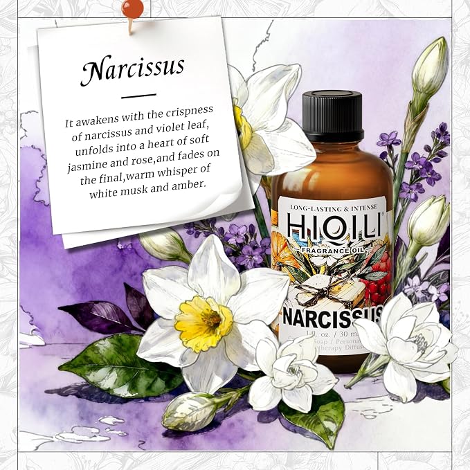 HIQILI Narcissus Fragrance Oil for Diffuser & DIY, Highly Concentrated Scented Oil for Candle Making, Soap, Perfume, Fresh Floral Aroma - 1 Fl Oz