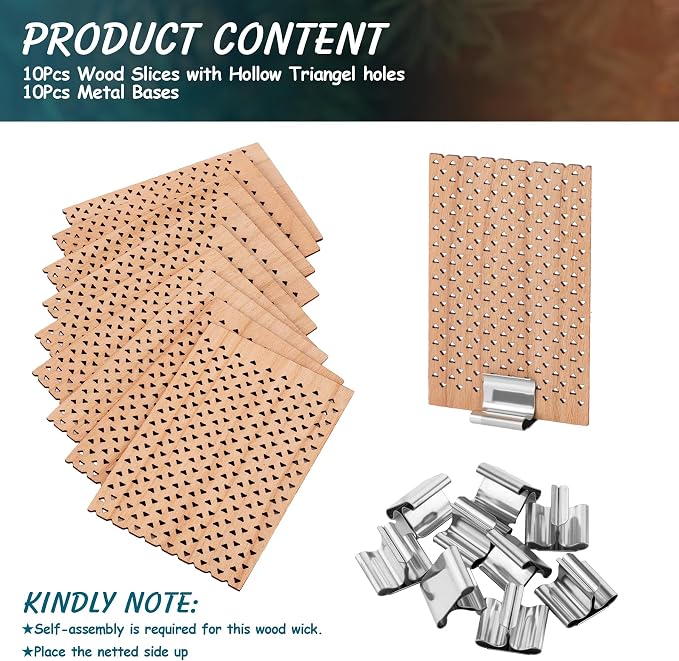 10 Set Wood Candle Wick Grid Design Large Wooden Wick 1.6x2.4inch / 40x60mm (Width*Height), Natural Crackling Wood Wick Core with Iron Stands for Soy Candle Making Handmade Candles Supplies