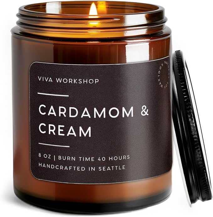 Cardamom & Cream Natural Soy Wax Scented Candle – Crafted in USA, Seattle – Gift for Birthday, Meditation, Home, Spa – Aroma Candle for Relaxing – Aromatherapy Scented Candles for Women & Men