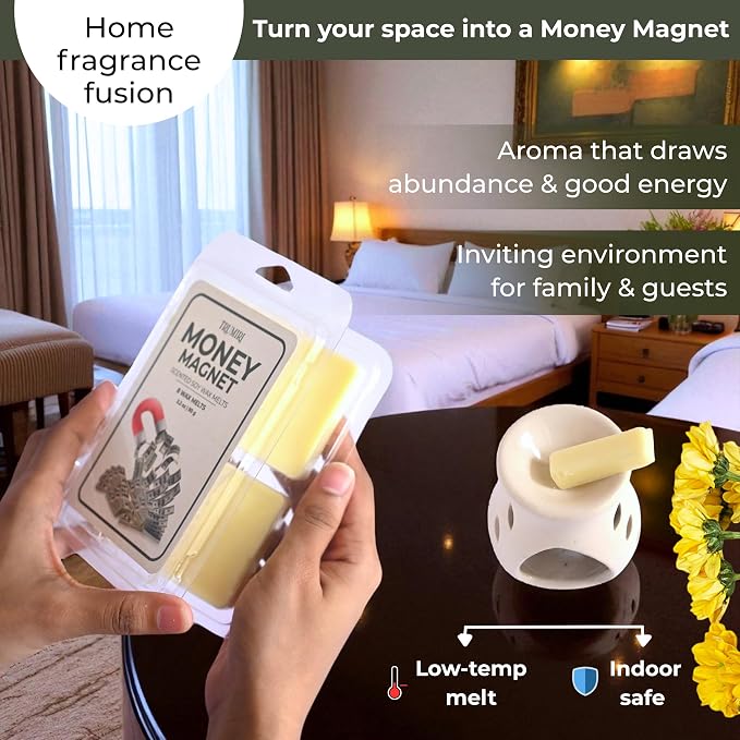 TRUMIRI Money Magnet Scented Wax Melts - Made with Non Toxic Soy Wax and Essential Oils - Long Lasting Strong Scent Pet Safe Candle Wax Cubes Tarts for Warmers Pack of 4
