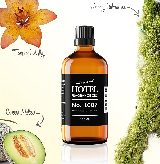 AirScent Hotel Diffuser Oil No. 1007 - Green Melon Lily Oakmoss - 120 mL | Premium Fragrance Oil for Ultrasonic and Waterless Diffusers and Crafting - 4 fl oz Glass Dropper Bottle - Hotel Scent Dupe
