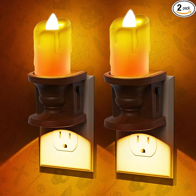 L LOHAS LED Night Light,[2-Pack] Flameless Candle Night Light with 3 Lighting Model, Dusk to Dawn Sensor,0-100LM Brightness Dimmable,Amber Light,Vintage Nightlight for Adults Hallway Bedroom