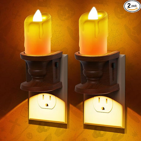 L LOHAS LED Night Light,[2-Pack] Flameless Candle Night Light with 3 Lighting Model, Dusk to Dawn Sensor,0-100LM Brightness Dimmable,Amber Light,Vintage Nightlight for Adults Hallway Bedroom
