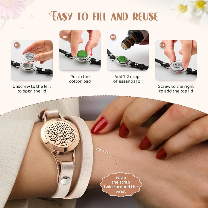 SHAHADA & Allah Bracelet AromatherapyOil Arabic Jewelry for Women–Perfect Ramadan & Islamic Gifts with Allah Pendant