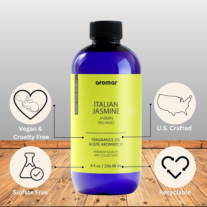 AROMAR Premium Fragrance Oil, Long-Lasting, Refreshing Uplifting Aroma for Aromatherapy, Relaxation & Household Uses. talian Jasmine - 8oz