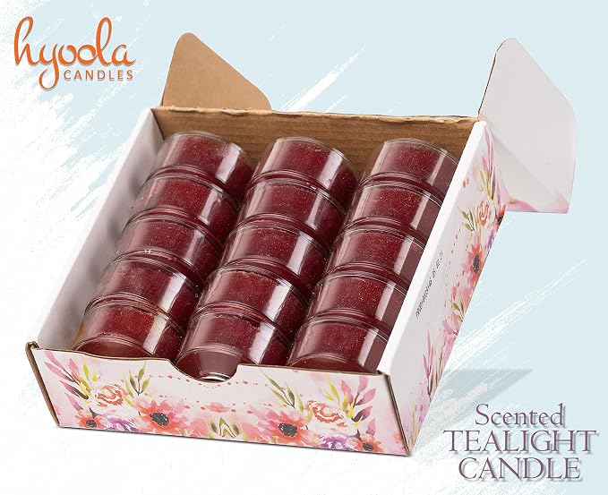 HYOOLA Scented Tealight Candles - Clear Cup - Berries Tealight Candles Scented - 6 Hour Burn Time - 15 Pack - European Made
