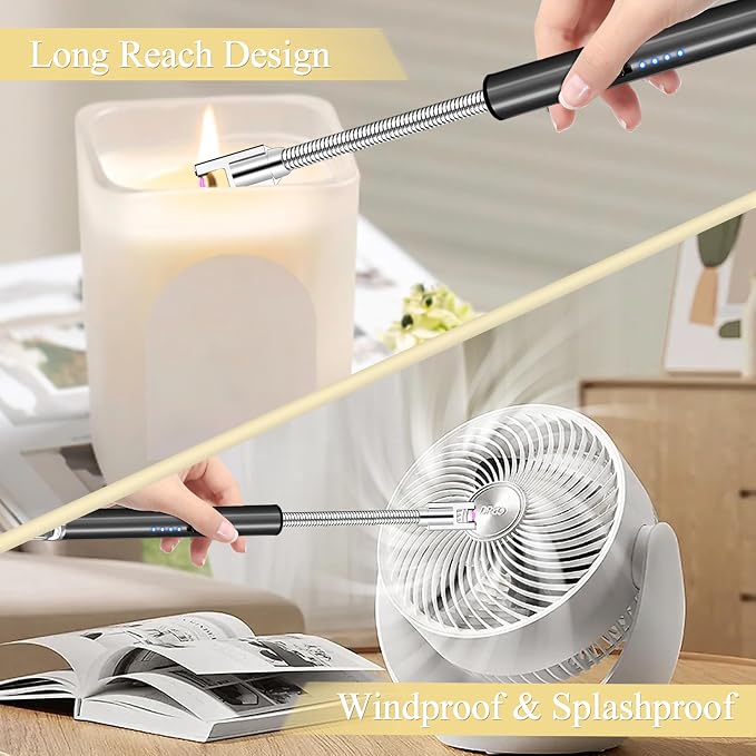 Electric Lighter, Candle Lighter Flameless Windproof with 360° Flexible Neck & LED Power Display, Type C Arc Rechargeable Lighters for BBQ, Camping, Cooking, Gift for Christmas, Thanksgiving, Birthday