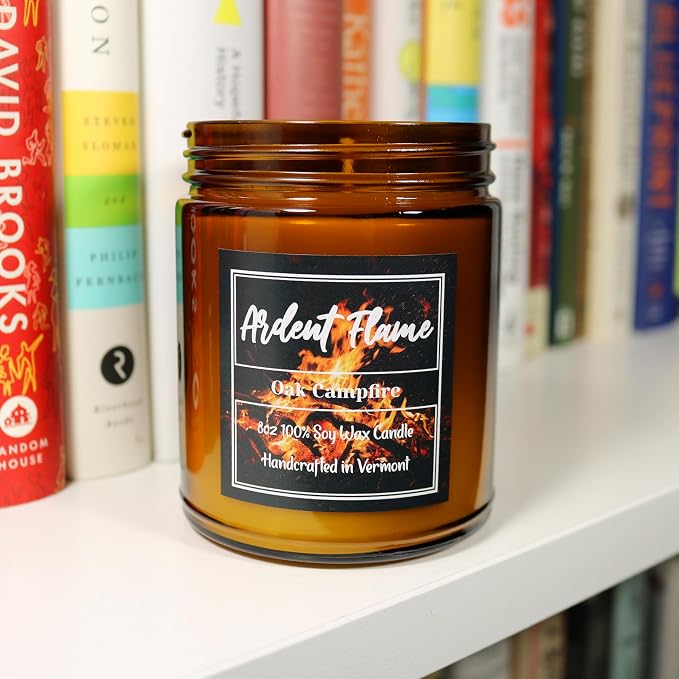 Candles | Oak Campfire | 100% Natural Soy Wax Candle for Home Decor | Highly Scented | Premium Fragrance | Handmade in Vermont, USA | 8 oz | Long Lasting | Gift for Women and Men