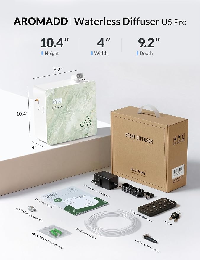2026 Upgraded 3500 Sq.Ft HVAC Scent Diffuser for Home, Smart Whole House Scent System with App & Remote Control, Hotel Collection Waterless Diffuser for Large Room, Cold Air Tech, 600mL, Marble Green