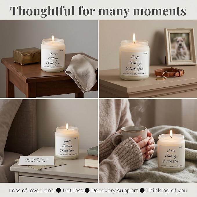 Sympathy Gift for Loss of Loved One - Just Sitting with You Memorial Candle, Lavender Scented Soy Wax, Grief Support Bereavement Gifts, 40 Hour Burn Time, Condolence Gift