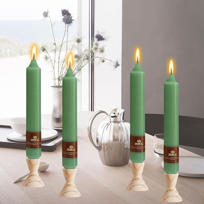 Sage Green Taper Candle 9 Inch Long Candlesticks Unscented Dripless Tapered Candle Set for Home Decor Wedding Party Dinner Candles, 4 Pack