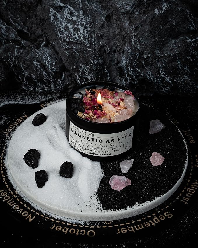 Magnetic AS F*CK, Hande Made Chakra Candle, Magic Attraction, Manifestation Crystal, Self Love, Ritual Meditation (8oz).