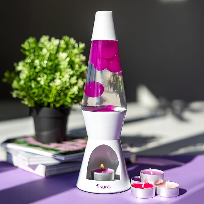 Fisura - Magma Lamp with Candle. Electricity-Free. Pink and White Design. Eco-Friendly Motion Lamp. Original Gift. Measurements: 11.42 inches x 3.35 inches (Candle not Included)