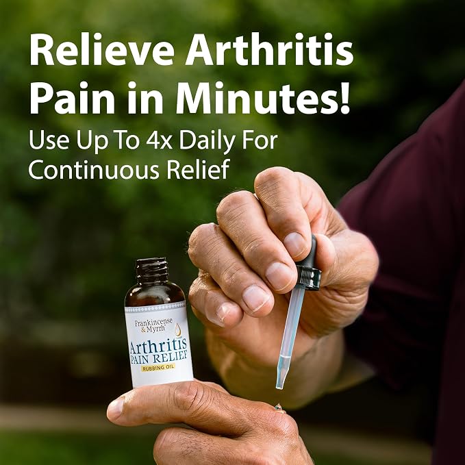 FRANKINCENSE & MYRRH Arthritis Pain Rubbing Oil, Dr Recommended 2 oz, 2Pack | Two 2 oz bottles. Menthol + 9 essential oils. Ease arthritis, joint, back, knee & shoulder pain to reduce inflammation, fast.