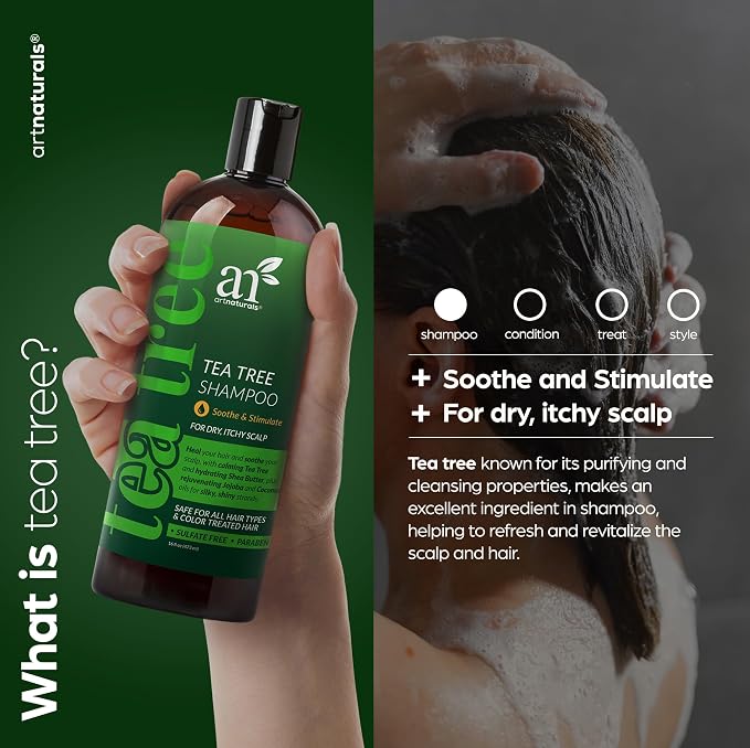 Artnaturals Tea Tree Shampoo - (16 Fl Oz / 473ml) - Sulfate Free – Made with 100% Pure Therapeutic Grade Tea Tree Essential Oil