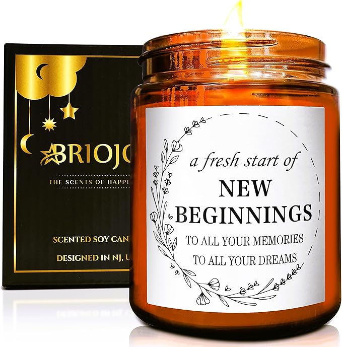 New Beginnings Housewarming New Home Candle - Friendship Gifts for Women - Graduation Farewell Going Away Work Break Up Divorce Gift for Her Bestie Coworker Friend - Relaxing Anxiety Relief