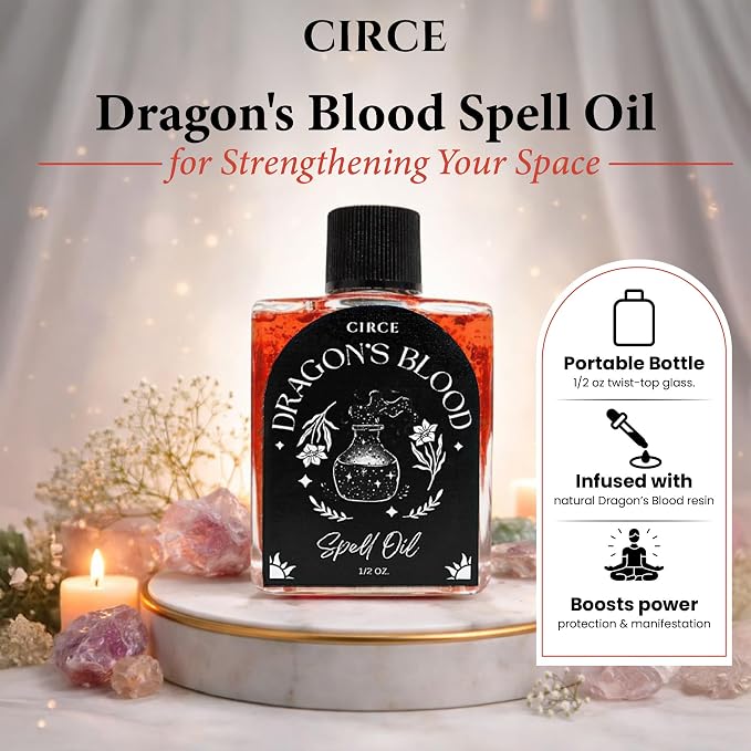 CIRCE Dragon’s Blood Spell Oil- Ritual & Intention Oil to Strengthen Your Space, Grounding & Personal Alignment, Wear as Fragrance or Add to Bath - Coconut Oil with Dragon’s Blood Resin & Cedar 1/2 oz