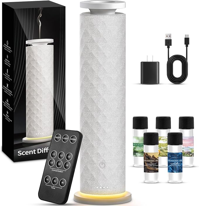 Hotel Scent Diffuser Starter Kit - 1000 Square Feet,7 Ambient Light Settings, Includes 5 Essential Oils for Hotel Aromatherapy, White
