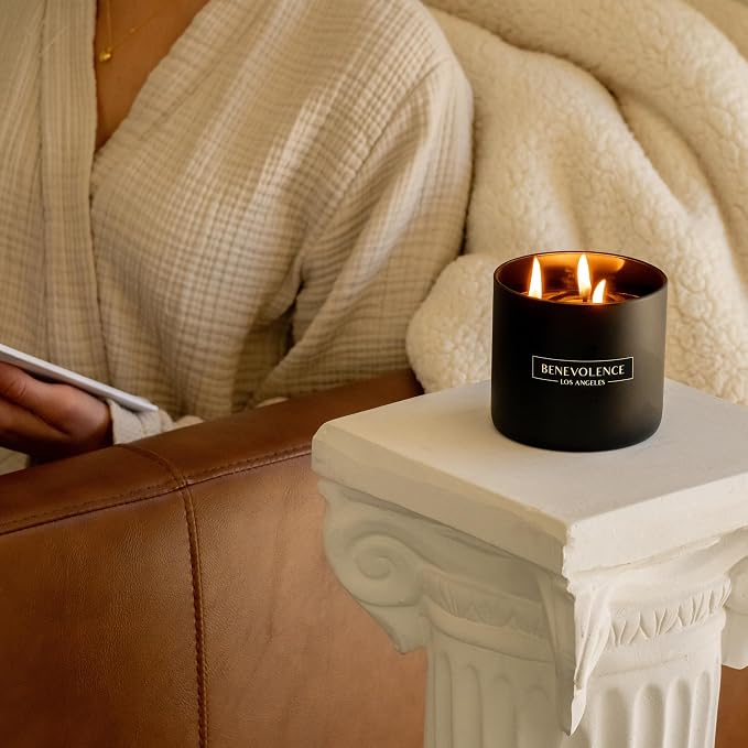 Benevolence LA Premium Charcoal Large 3-Wick Scented Candle – 45-Hour Burn – Luxury Natural Soy Candle for Home – Aromatherapy & Room Decor – 14.5oz