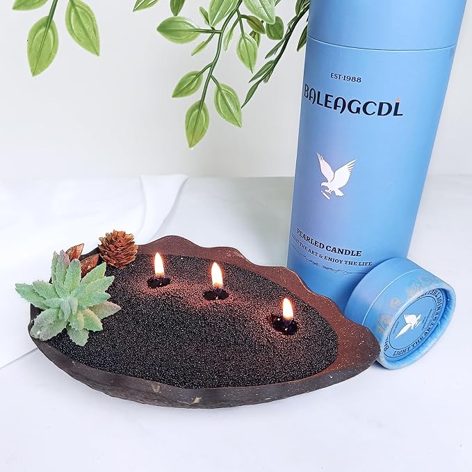 Black Pearled Candle – 18 oz/1.1 lb Sandalwood Scented Sand Candles with 30 Wicks | Refillable Wax Long-Lasting Powder 120 Hours Clean Burning for DIY Gifts