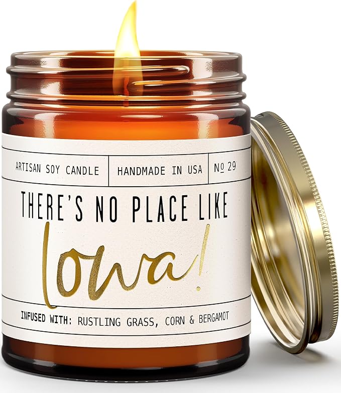 Iowa Gifts, Iowa Decor for Home - 'There's No Place Like Iowa Candle, w/Rustling Grass, Eucalyptus, Corn & Bergamot I Iowa Souvenirs I Iowa State Gifts I 9oz Jar, 50Hr Burn, USA Made