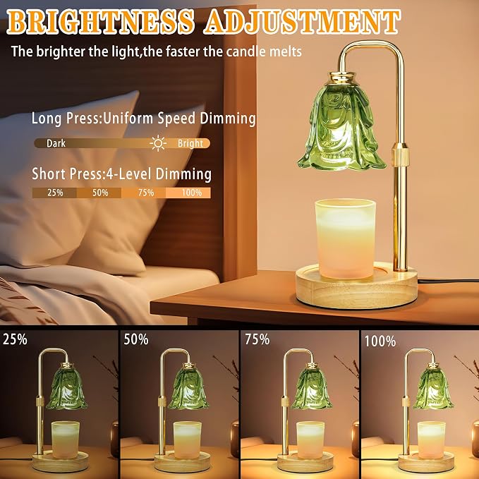 Candle Warmer Lamp with Timer Dimmer, Adjustable Height Green Tulip Candle Wax Warmer, Christmas Birthday Gift for Mom Women,House Warming Gifts for New Home Bedroom Decor,Flower Green