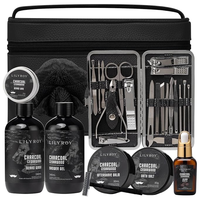 Fathers Day Gifts for Men - Bath and Beard Gift Set for Men, Bath & Body Care Kit for Him with Travel Bag | Gifts for Valentines Day, Christmas, Birthday, Spa Kit Travel Bag Gift for Dad