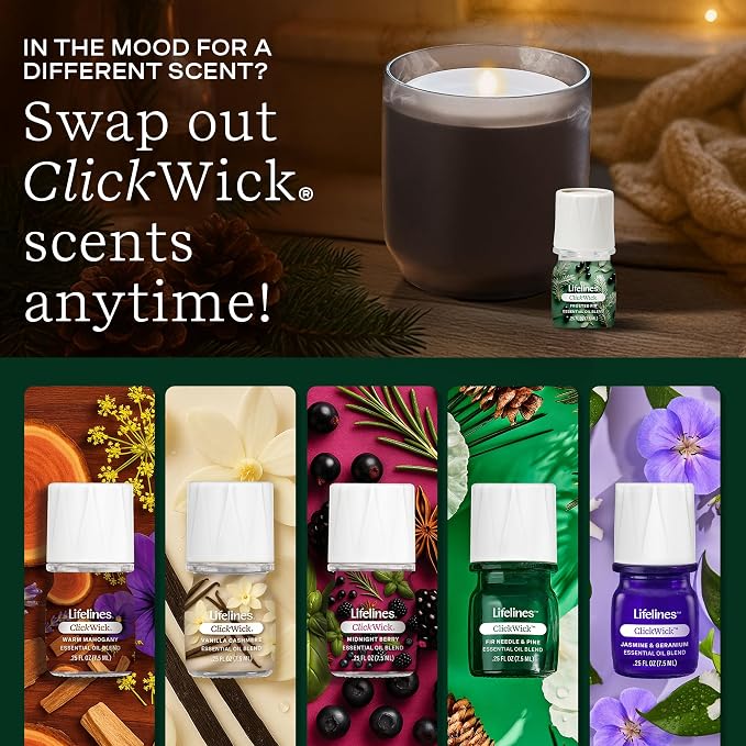 Lifelines ClickWick Essential Oil Blends for Lifelines Diffusers, 3-Pack Frosted Fir Set – Essential Oil Blend Refill for Candle, Plant & Shower Aromatherapy Diffuser – Fragrance for Diffusers