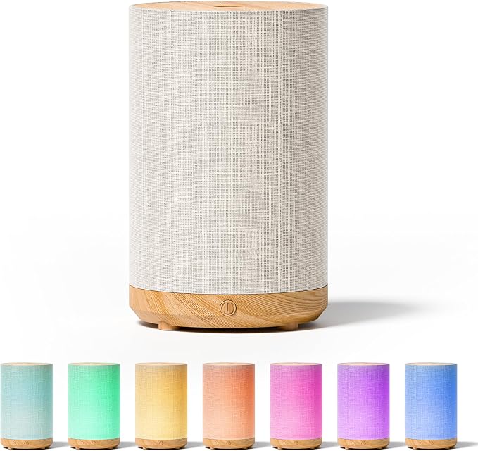Essential Oil Diffuser with Fabric Cover & Lamp,Small Portable Aroma Diffuser for Home 120ml, Ultrasonic Aromatherapy Oil Diffuser with 7 Colors LED, Auto Shut-Off, Mini Humidifier for Bedroom,Plug In