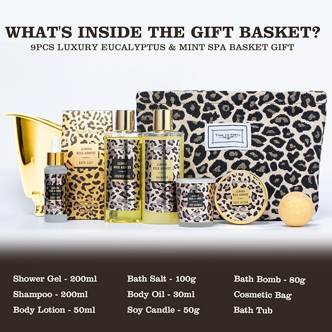 Spa Kit Gifts Basket for Women, Honey & Almond Bath & Body Gift Basket, Body Skin Care Set, Self Care Pampering Kit, Travel Multi Cosmetic Bag, Home Spa, Birthday, Mother Day, Bridal Shower