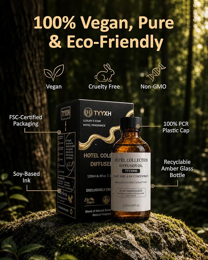 Hotel Diffuser Oil Inspired by Ritz-Carlton – Fragrance & Essential Oil Blend for Waterless & Cold Air Diffuser – Citrus, Floral, Woody Amber – Long-Lasting Aroma – Aromatherapy – 2 Fl Oz Glass Bottle