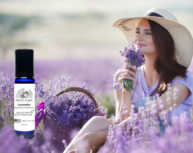 Mystic Angel Lavender Essential Oil Roll-On - Therapeutic Blend of Pure Lavender Essential Oil in Apricot Kernel Oil, Safe for All Skin Types, Made in the USA, .35 Oz.