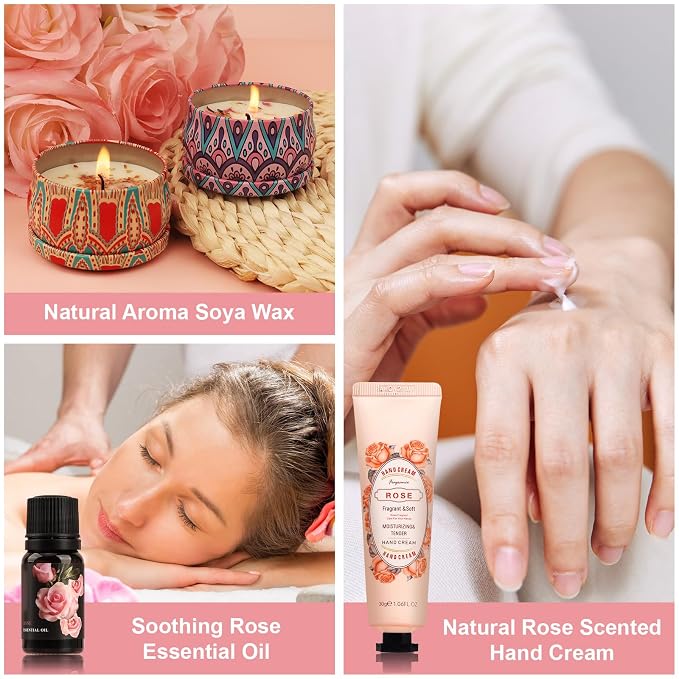 Thank You Gifts for Women, 9-Piece Rose Pamper Set, Luxury Relaxation Bath & Spa Hamper for Best Friend, Mum, Sister, Teacher, Unique Appreciation & Birthday Gift Box(Thank You)