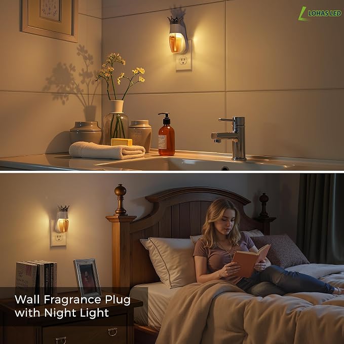 L LOHAS LED Wall Fragrance Plug with Night Light Compatible with Bath and Body Works Wall Fragrance, ETL Certified,90°Rotatable Plug Essential Oil Diffuser for Home, Office (White)