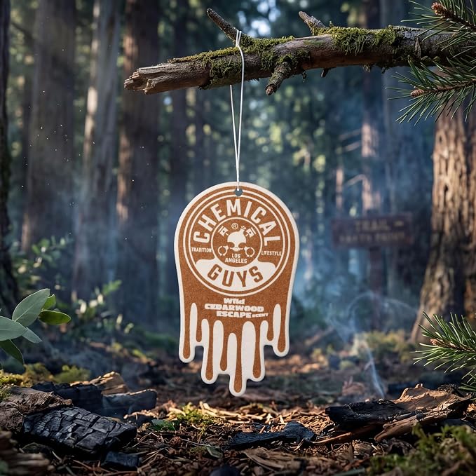 Chemical Guys Hanging Car Air Freshener 12-Pack, Wild Cedarwood Escape Warm, Woody & Earthy Cedarwood Fragrance, Rearview Mirror Paper Fresheners for Cars, Trucks, SUVs & Boats