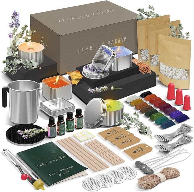 Hearth & Harbor Organic Soy Candle Making Kit for Adults, DIY Crafts, Complete Candle Making Supplies Include Natural Soy Wax, Tins, Wicks & More – Gift Idea, Perfect Home Decor – 2 Lbs