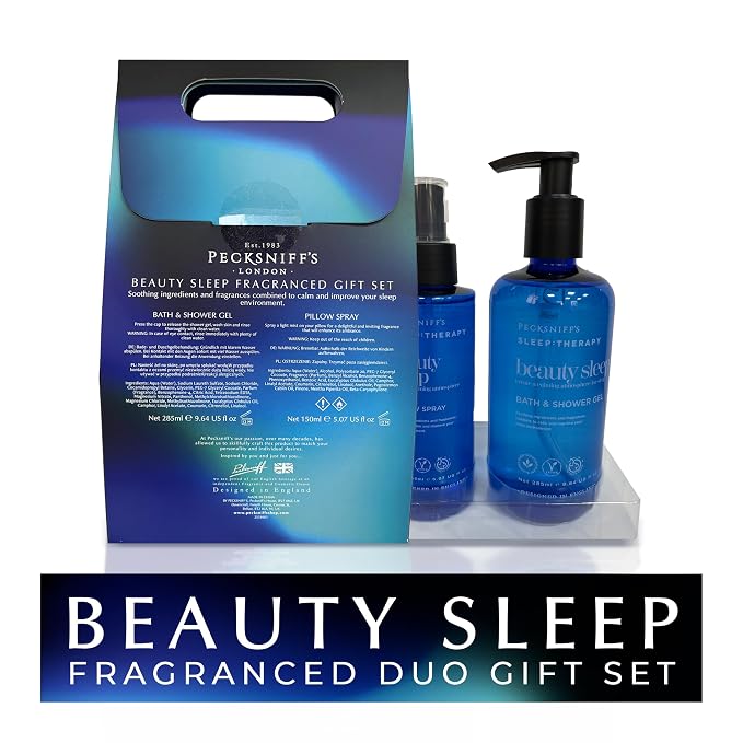 Pecksniff's Sleep Therapy Duo Gift Set – Beauty Sleep Bath & Shower Gel 300 ml & Pillow Spray 100 ml – Relaxing Aromatherapy for Restful Nights