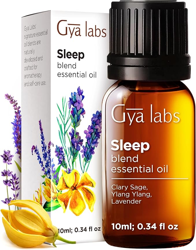 Sleep Essential Oil Blend & Lavender Essential Oil for Diffuser Set - Aromatherapy Grade Essential Oils Set - 2x0.34 fl oz - Gya Labs