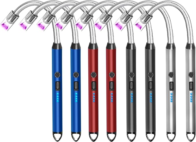 8 Pack Candle Lighter Electric Rechargeable Flameless Arc Lighters Flexible Neck USB Plasma Long Lighter for Candles BBQ Grill Camping Birthday Fireworks
