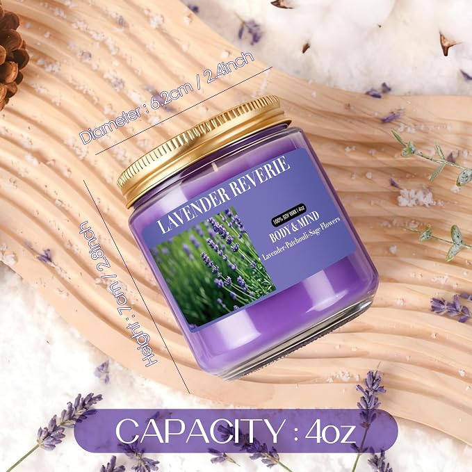 Lavender Scented Candles, 4oz Jar Aromatherapy Soy Wax Candle for Home, Candles Gifts for Women Mom, Fragrance Ideal for Relaxation Stress Relief & Meditation